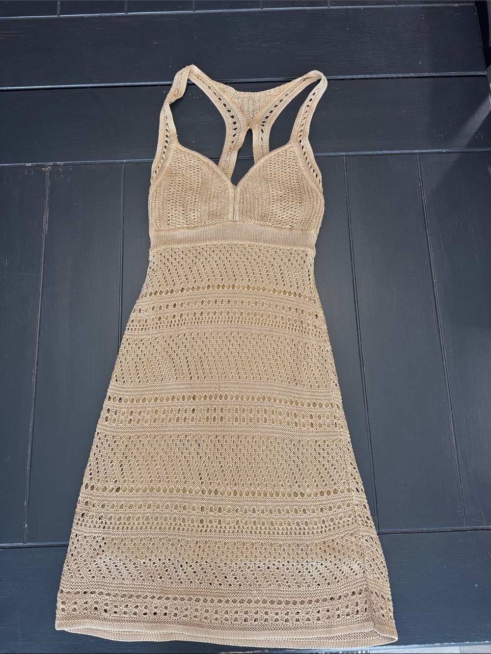 Guess Gold Crochet Racerback Midi Dress